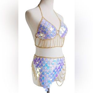 NWOT Iridescent Pink with Gold Chain Body Chain 2 Piece Set